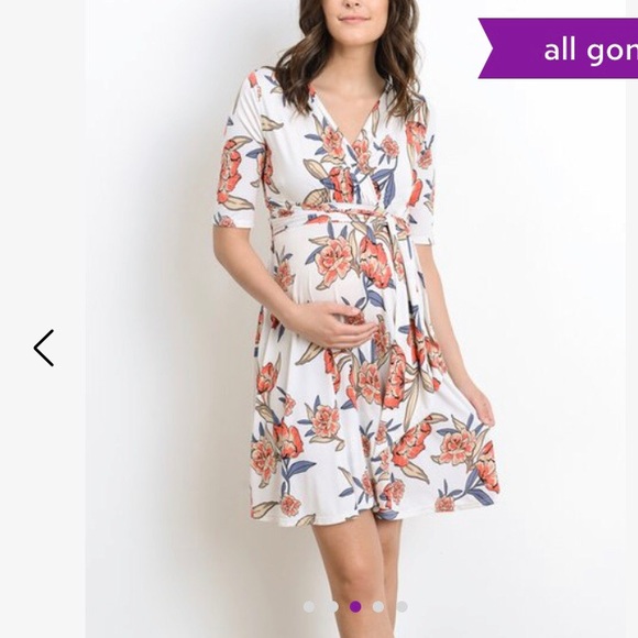 Hello MIZ Dresses & Skirts - White floral maternity and nursing faux wrap dress